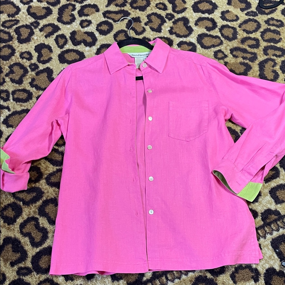 David Brooks Hot Pink Button-Up Shirt | Women’s Small | 100 LINEN